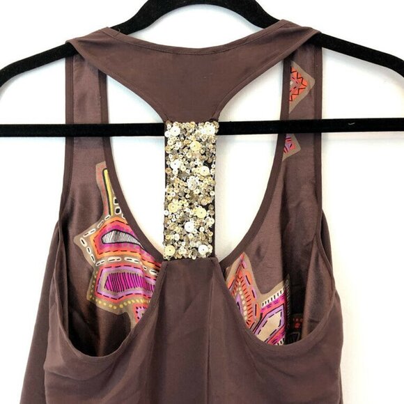 Alice & Trixie XS Silk Brown Floral Racerback Tank - Picture 4 of 6